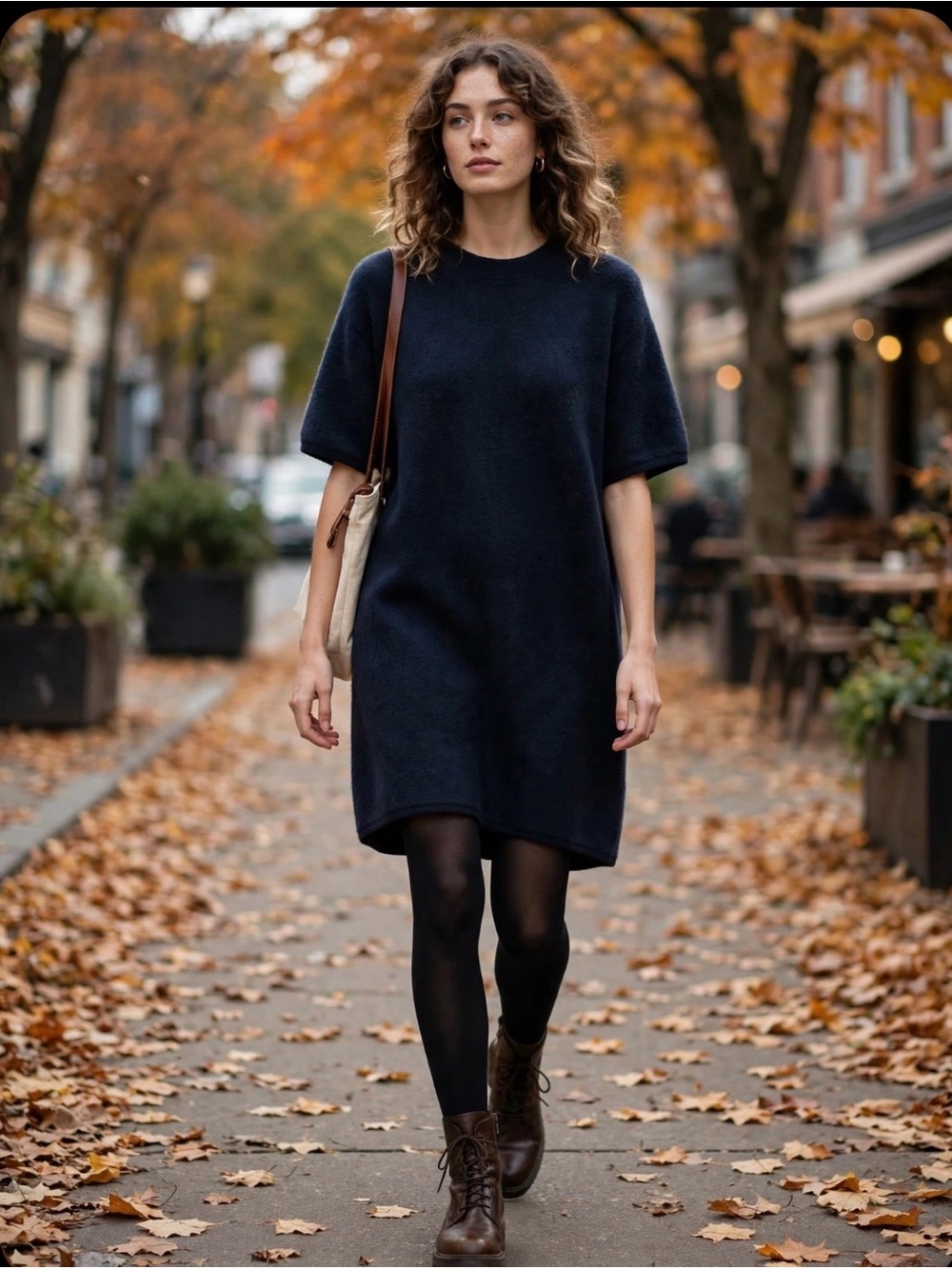 COS Navy Short-Sleeve Wool Mini Dress PTP 23”, L 37”